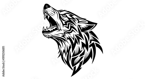 Striking Tribal Wolf Head Howling Design.