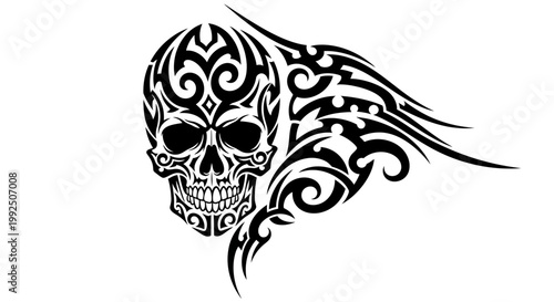 Tattooed Skull with Tribal Design.