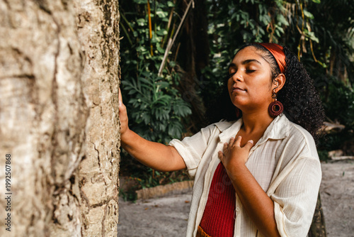 Serene Woman Meditating on Garden Steps