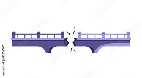Illustration of a broken bridge representing connection failure and separation. EPS Editable. Vector Illustrations.