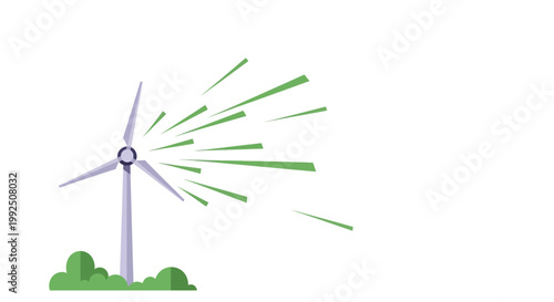Illustration of a wind turbine generating green energy with stylized motion lines. EPS Editable. Vector Illustrations.