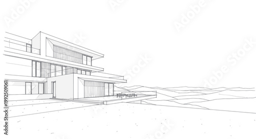 Modern Architectural Sketch of a Luxurious Villa.