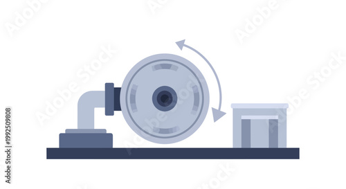 Industrial mechanical system with rotating wheel and sensor component. EPS Editable. Vector Illustrations.