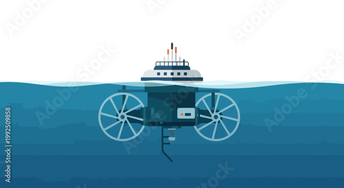Innovative amphibious vehicle floating on water surface. EPS Editable. Vector Illustrations.