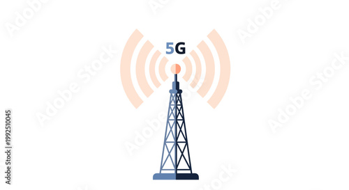 Modern 5G network communication tower broadcasting wireless signal. EPS Editable. Vector Illustrations.