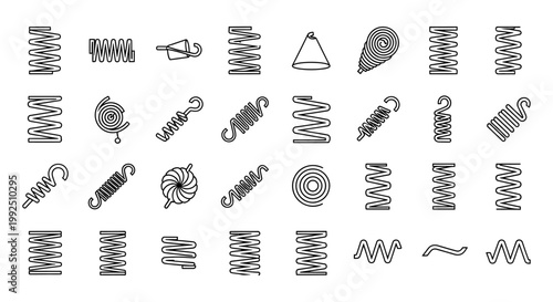 collection of different spring coil icons illustrating various types and uses