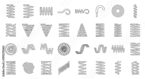 collection of various linear spring coils and abstract spring illustrations