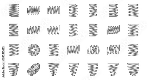 collection of various outline icons of springs for industrial and mechanical design