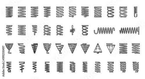 collection of various spring coil icons and illustrations representing mechanical components