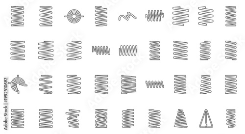 set of line icons representing different types of springs coil springs and more