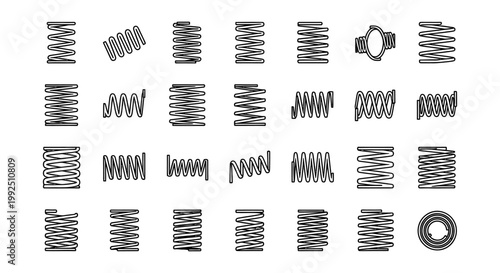 spring coil icons and vector mechanical engineering symbols illustrating elasticity flexibility and industrial design.