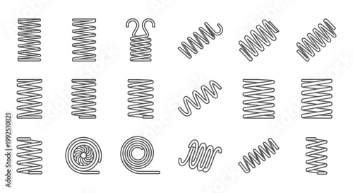 springs coil spring compression spring extension spring and metal spring designs set for mechanical engineering concepts.