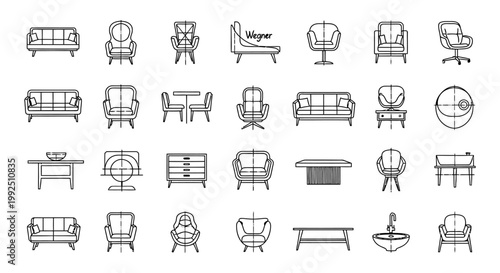 a comprehensive set of architectural furniture symbols for modern interior design floor plans featuring various vector icons for seamless cad plan development.