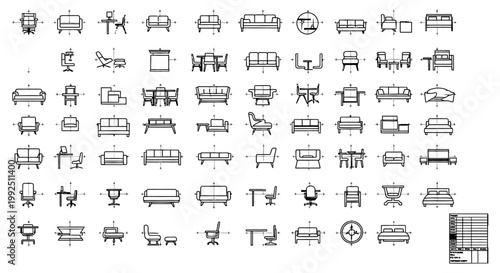 top view architectural furniture symbols and cad vector icons for interior design floor plans for efficient layout planning.