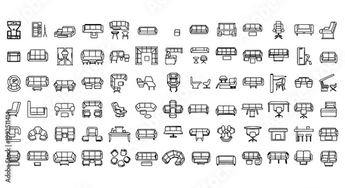 top view architectural furniture symbols set diverse cad plan vector icons for interior design and floor plans