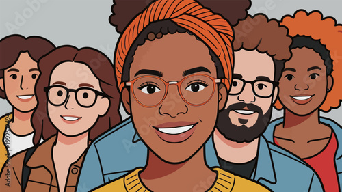 Group of friends posing together with smiles in a cheerful setting during a casual gathering