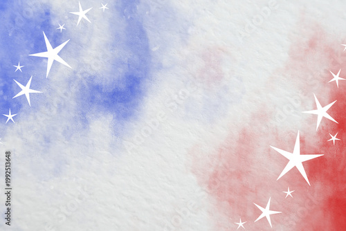 USA patriotic watercolor background with stars red white blue copy space for Independence Day, Labor Day, election campaigns and general American themed design.