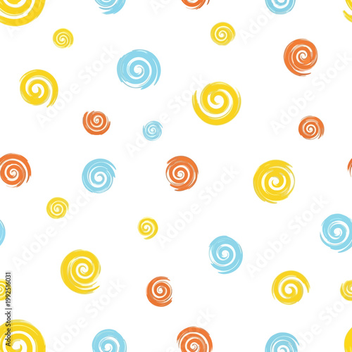 Seamless pattern of colorful hand drawn spirals.