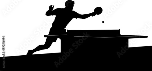 Dynamic Silhouette of an Athlete Engaged in a Fast-Paced Racket Sport Match, Highlighting Agility and Precision Play on an Indoor Court