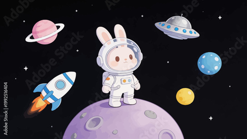фотографія Cute bunny in space suit on moon