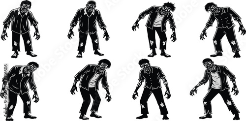 Black vector silhouettes of people including men women and children dancing playing sports and having fun in an artistic style