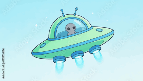 Alien in flying saucer spaceship