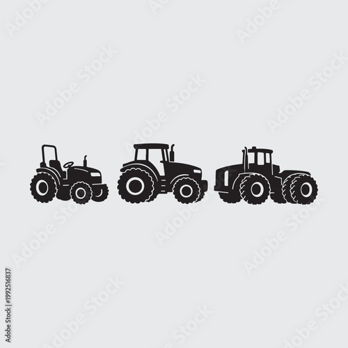 Tractor Silhouette Set Agricultural Machinery Icons