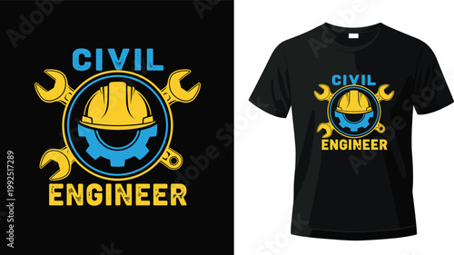 Civil Engineer Design with Helmet, Wrenches, and Gear for Engineering Career T-shirts