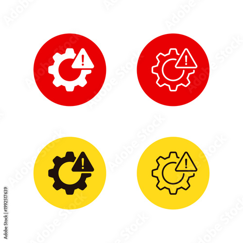 Gear warning icon in flat design. System alert symbol. Mechanical failure and maintenance issue sign