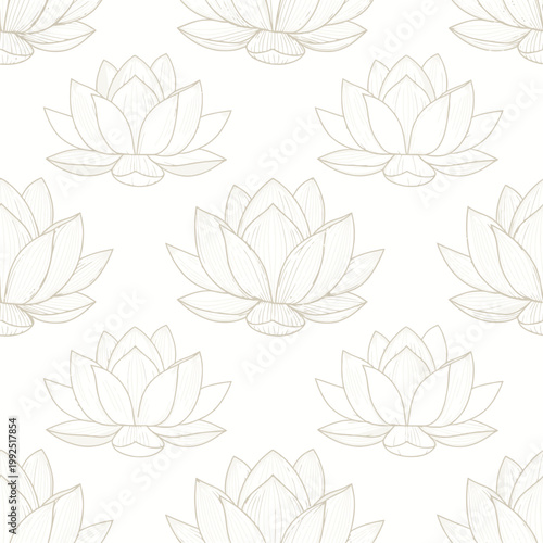 Seamless pattern with elegant line art lotus flowers.