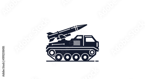 Military Missile Launcher Vehicle Icon Silhouette.