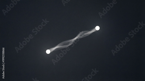 Two Bright White Dots Linked by Vibrating String Create Futuristic Abstract Connection Design Concept