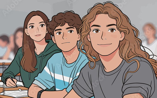 Students learning in a classroom during a school day with classmates engaged in various activities