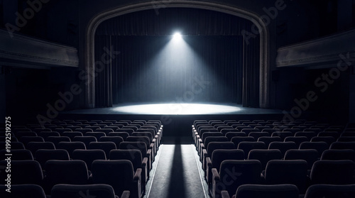Moody Empty Theater Stage With Center Spotlight Delivers Elegant Drama for Performance and Event Backgrounds