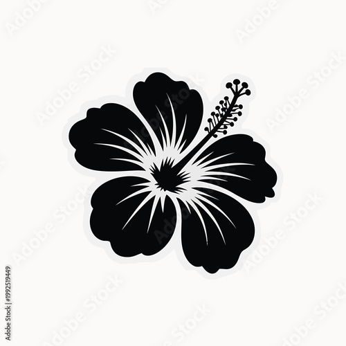 A striking black silhouette of a hibiscus flower against white