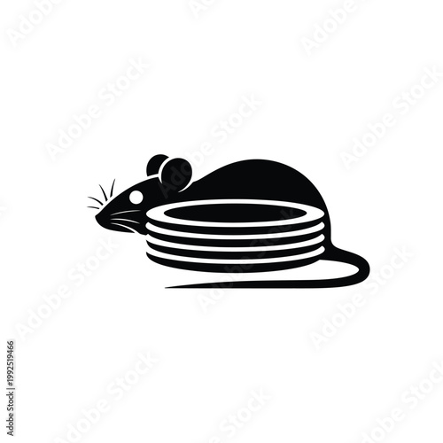 A black silhouette of a mouse resting on a stack of pancakes