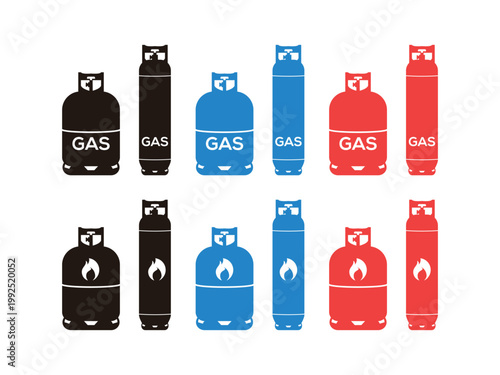 set of gas cylinders design, propane gas vector illustration, isolated on transparent background