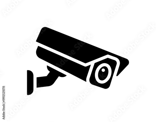 Modern Surveillance Camera Icon - Black and White Vector
