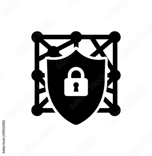 Secure Network Shield with Lock Icon Vector Illustration