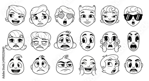 A set of various cartoon faces expressing different Emotions through Illustrations.