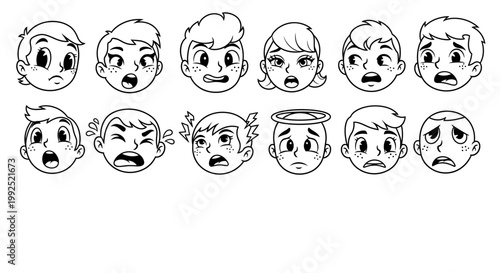 Various cartoon faces expressing emotions in a close-up view