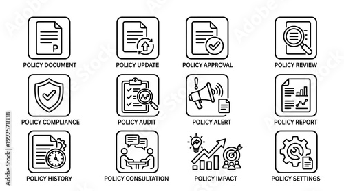 Policy documents and management icons.