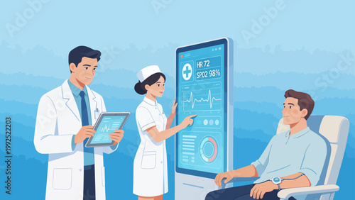 Medical staff and patient in clinic