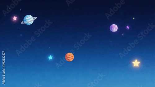 Colorful cartoon planets and stars in space