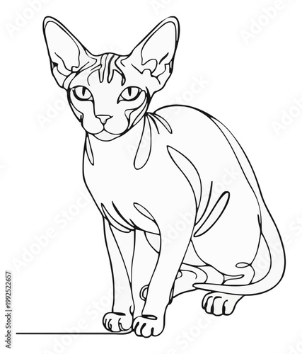 Sphynx cat hairless feline 3/4 perspective line art .... Generative AI