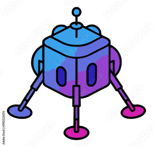 Lunar lander glowing cyberpunk style isometric vector. Generative AI