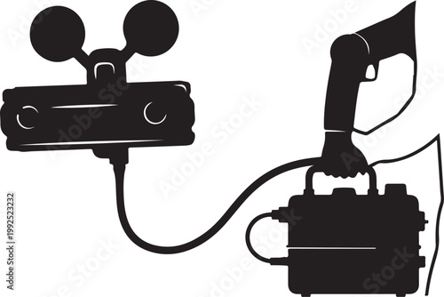 Black, vector camera and microphone icons, audio equipment symbols, sound recording devices, media illustration