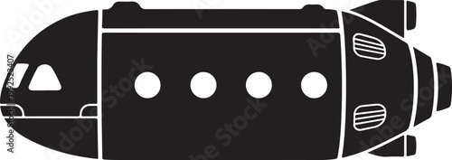 Black spaceship, futuristic spacecraft, vector illustration, sci-fi vehicle, rocket ship