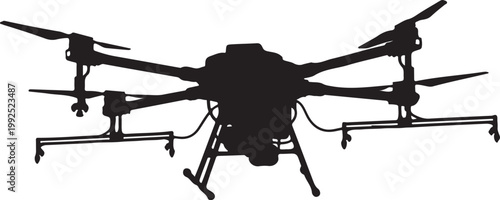 Drone, hexacopter, aerial vehicle, black silhouette, vector icon
