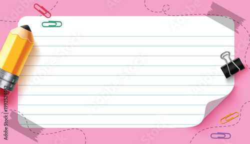 Back to School Empty Space Lined Paper Template Clipart. Back to school lined paper template with copy space layout in notebook paper background and stationery elements for classroom materials
